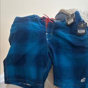 Caribbean Joe Men's Plaid Blue Swim Shorts